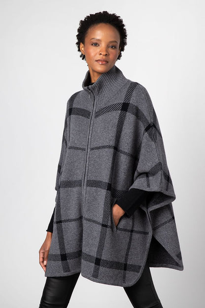 Plaid Zip Mock Poncho