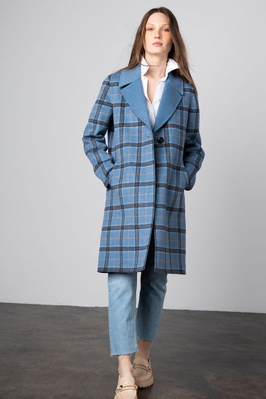 Plaid Notch Collar Coat