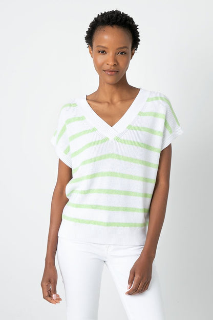 Stripe Cap Sleeve Vee