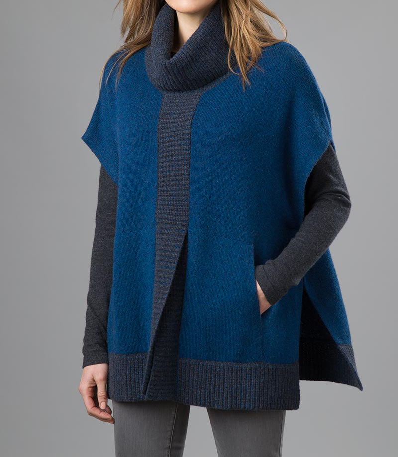 Forte Plaited Turtleneck Split Front Cashmere Poncho