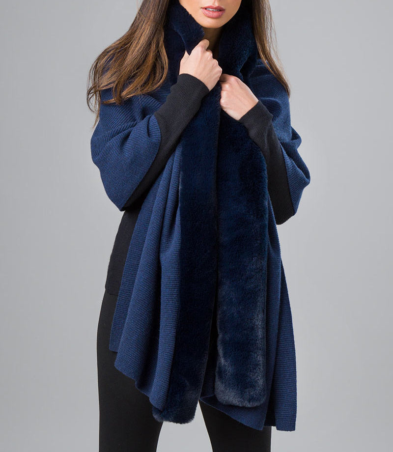 Forte Faux Fur Rib Cashmere Wrap