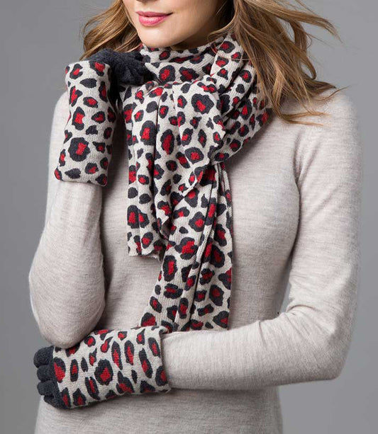 Forte Animal Print Cashmere Knitted Scarf