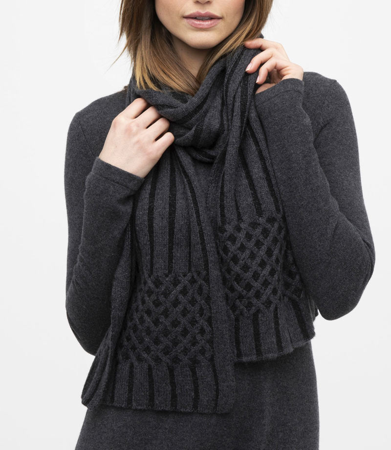 Forte Plaited Cable Trim Cashmere Scarf